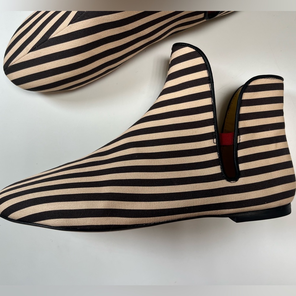 Tory Burch Black and White Striped with red accents unique booties ankle boots